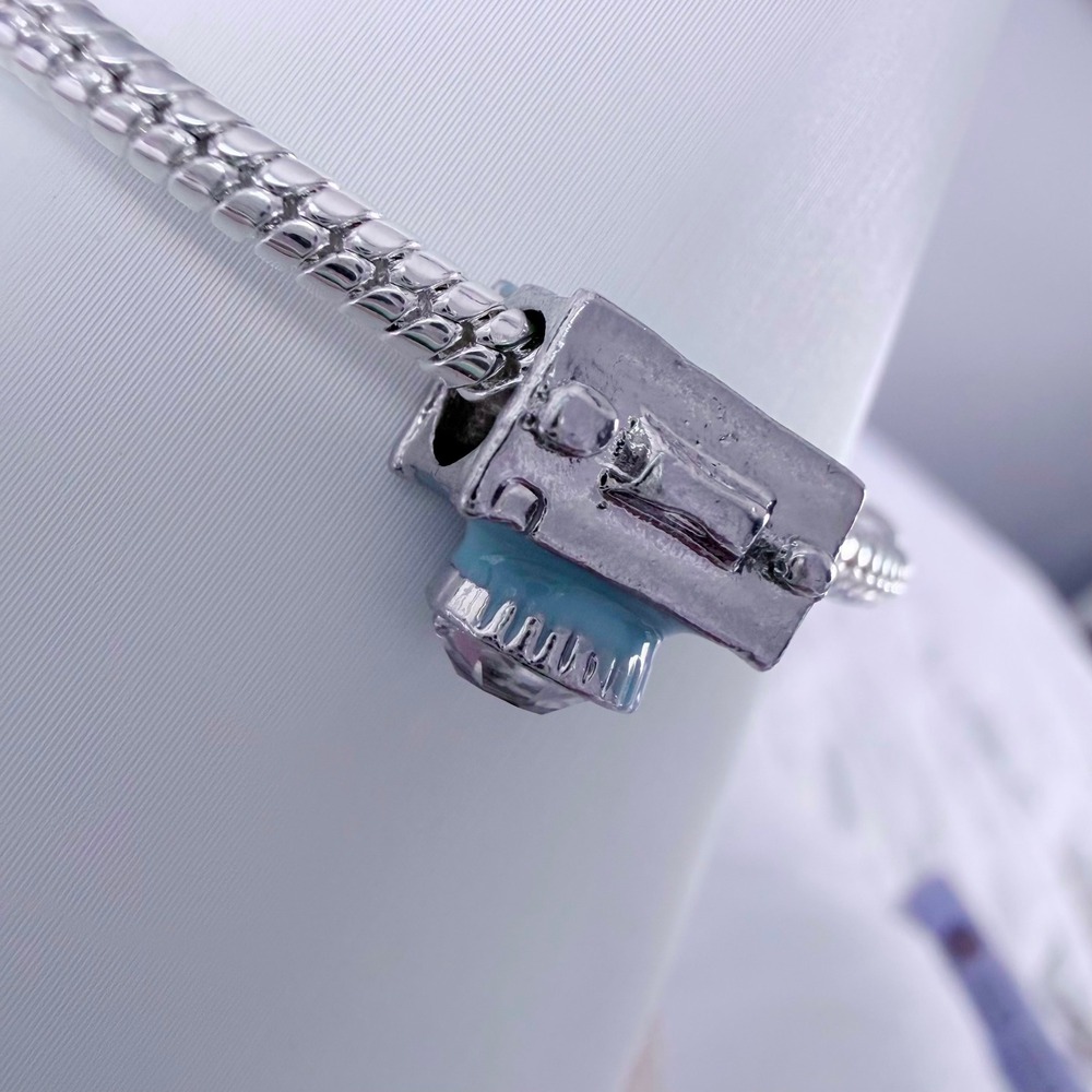 Silver Camera Bead Charm Blue Enamel Crystal Fits Snake Chain Bracelet - Picture 8 of 9